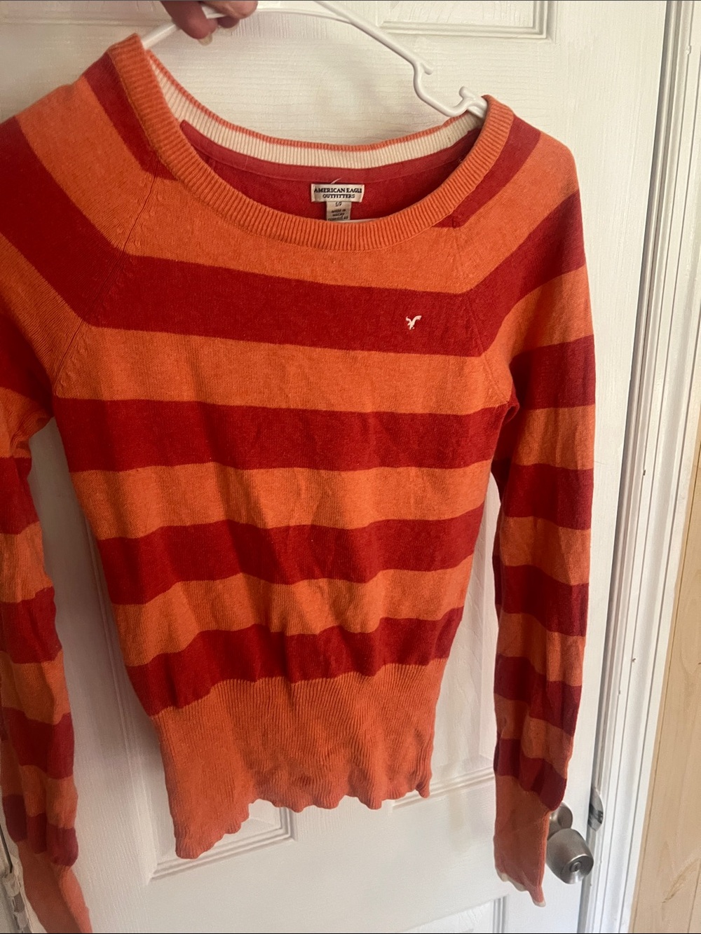 American Eagle Outfitters Striped Crewneck Sweater - Orange & Red